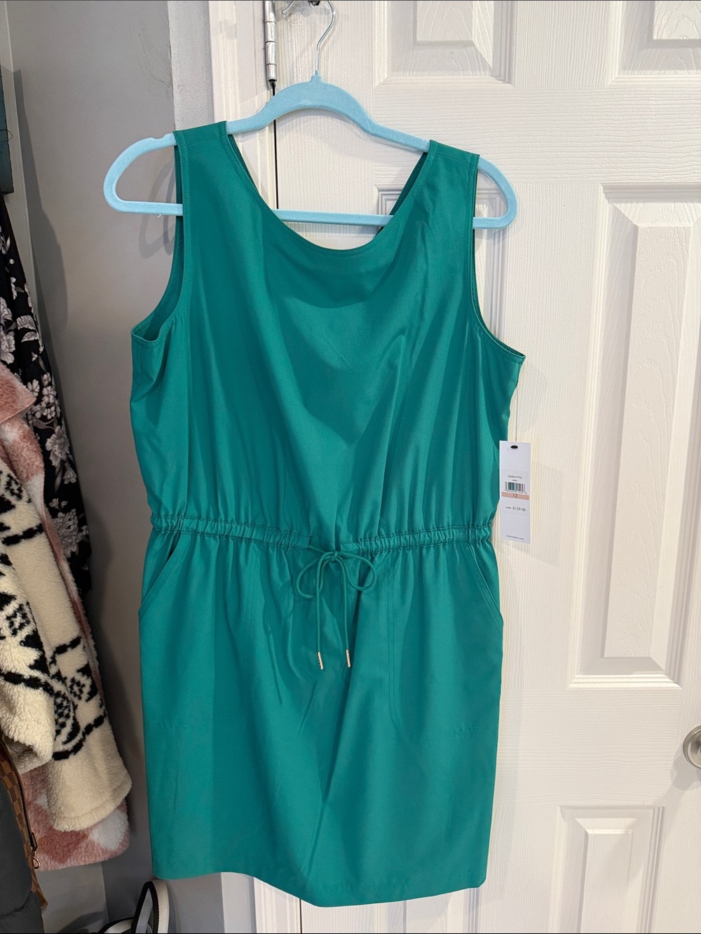 Calvin Klein Teal Sleeveless Drawstring Mini Dress